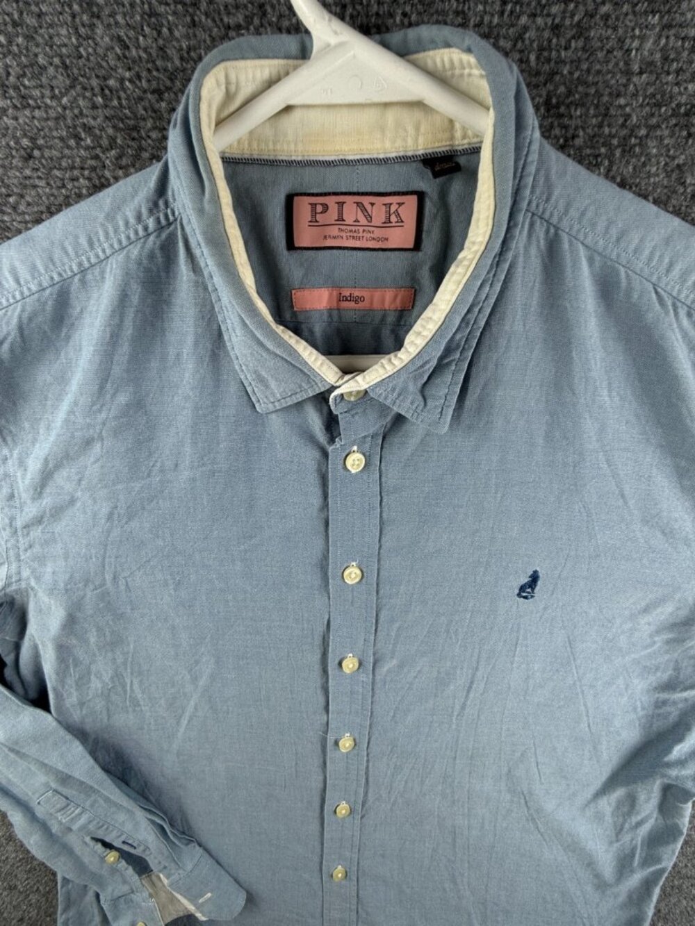 Thomas Pink Long Sleeve Button Up Shirt Men Indigo Large Cotton Tight Woven